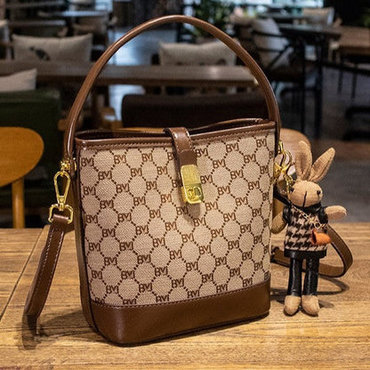Fiorelle Women's Rabbit Muse Bucket Bag - Heritage Print & Crafted Leather Convertible Carry with Signature Charm & Optimized Capacity
