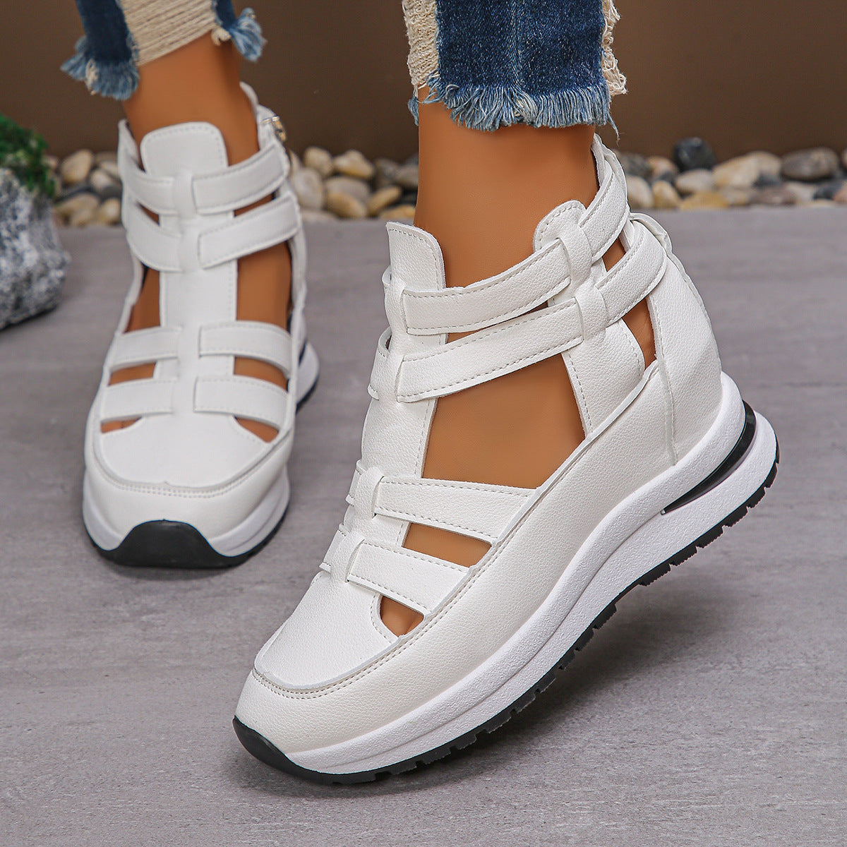 Fiorelle Women’s Plus Size Sporty Platform Sandals - Side Zipper Closed-Toe Sneaker Sandals with 7cm Height Boost