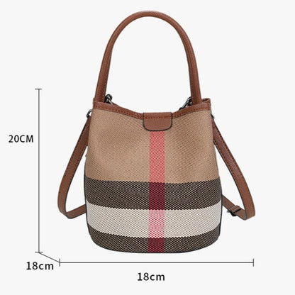 Fiorelle Women’s Regent Plaid Bucket Satchel — Heritage Check Full-Grain Leather Convertible with Detachable Pouch & Effortless Transition Carry