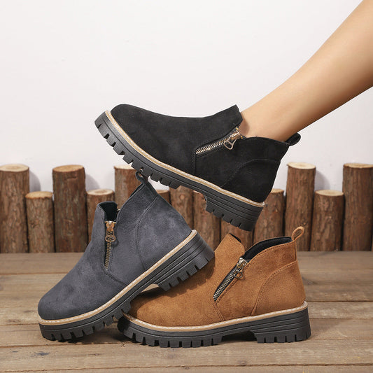 Fiorelle Women's Metro Chelsea Boots - Side-Zip Suede Ankle Boots with Chunky Heel (US 5-10.5)