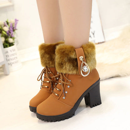 Fiorelle Women's Glam Knit-Cuff Boots - Rhinestone Decor Side Zip Block Heel Dress Boots (US 5-10)