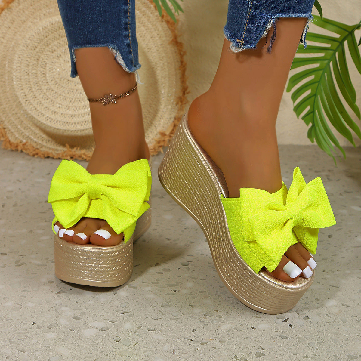 Fiorelle Women’s BowBella Platform Wedge Sandals – Chunky Flatform Summer Shoes (US 4–10.5)