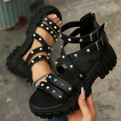 Fiorelle Women’s Rivara Studded Platform Wedge Sandals – Adjustable Ankle Strap Casual Summer Shoes (US 4–10.5)