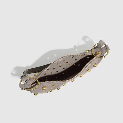 Fiorelle Women's Rebel Rivet Underarm Bag - Punk-Edge Mushroom Stud Shoulder Crossbody with Detachable Strap & Distressed Texture