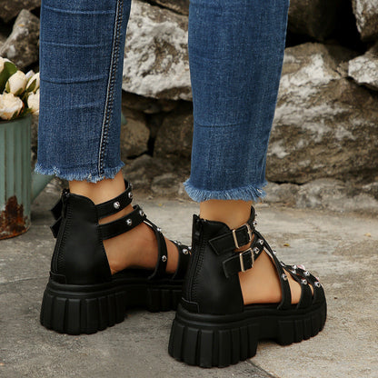Fiorelle Women’s Rivara Studded Platform Wedge Sandals – Adjustable Ankle Strap Casual Summer Shoes (US 4–10.5)
