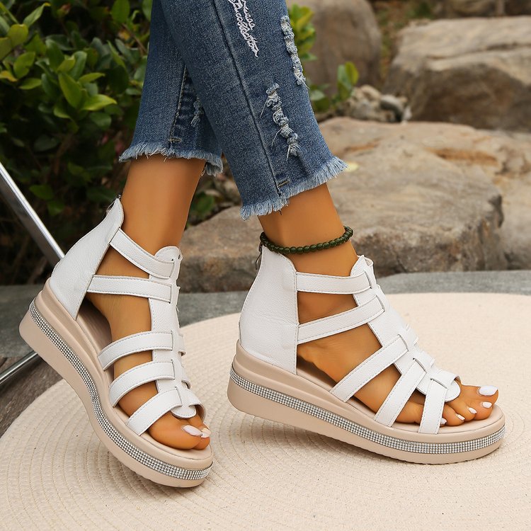 Fiorelle Women’s Plus Size Roman Zipper Sandals - Adjustable Ankle-Strap Slide Sandals with Height Boost for Summer