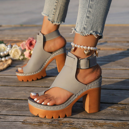 Fiorelle Women's Capri Peep-Toe Toe Ring Platform Chunky Sandals – Buckle Strap Ultra-High Heel Beach Slides (US 5–10.5)