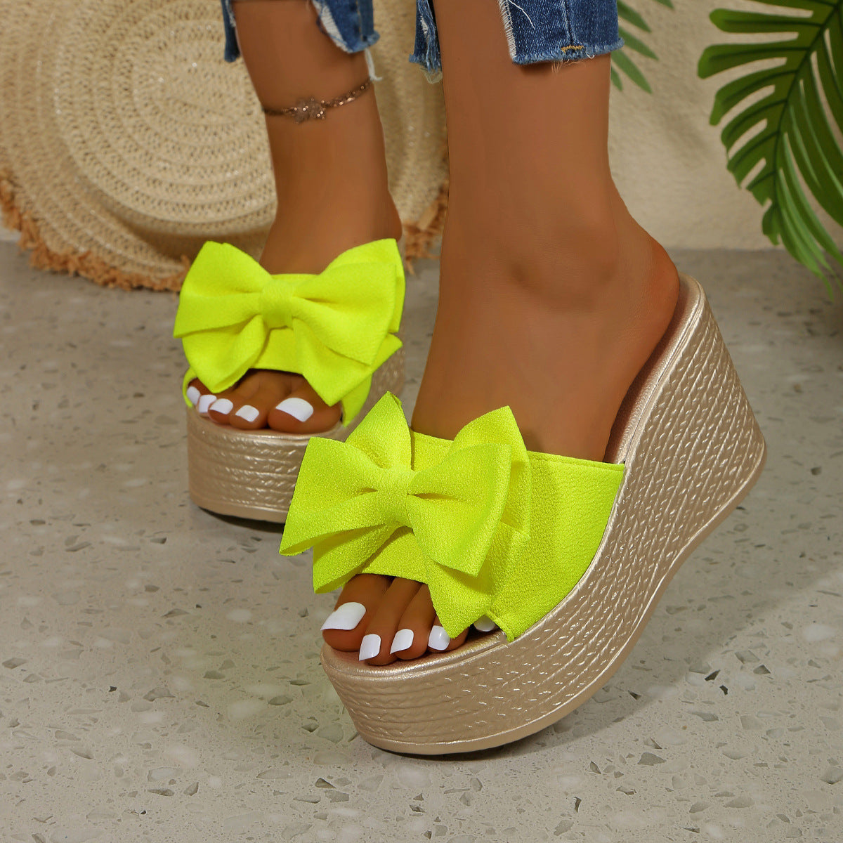 Fiorelle Women’s BowBella Platform Wedge Sandals – Chunky Flatform Summer Shoes (US 4–10.5)