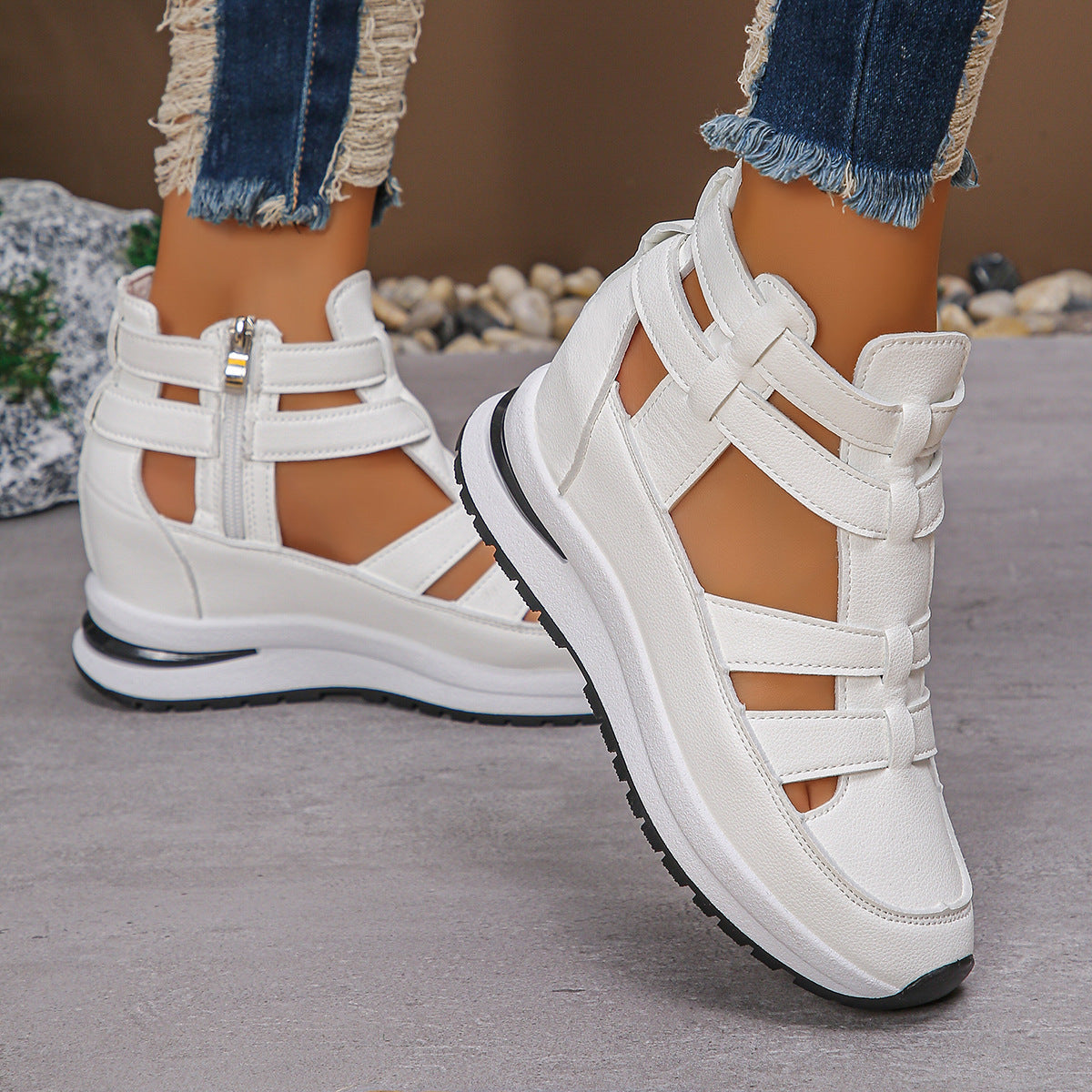 Fiorelle Women’s Plus Size Sporty Platform Sandals - Side Zipper Closed-Toe Sneaker Sandals with 7cm Height Boost