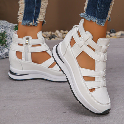 Fiorelle Women’s Plus Size Sporty Platform Sandals - Side Zipper Closed-Toe Sneaker Sandals with 7cm Height Boost