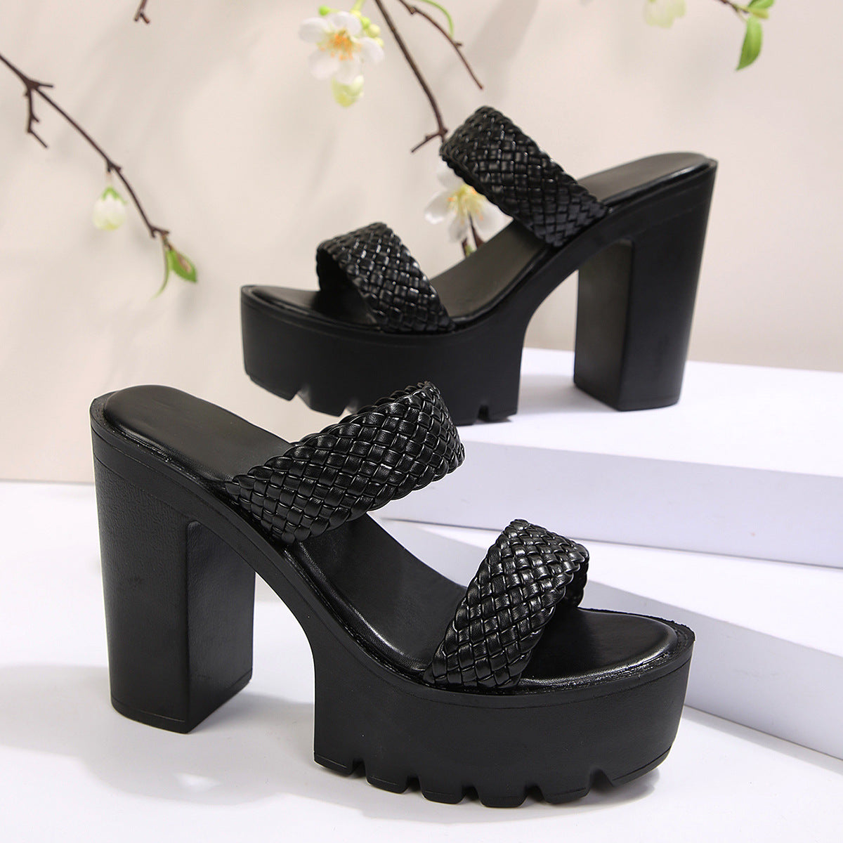 Fiorelle Women's Aveline One-Band Ultra-High Chunky Platform Slide Sandals – Elastic Back Strap Slip-On Heels (US 4–10.5)