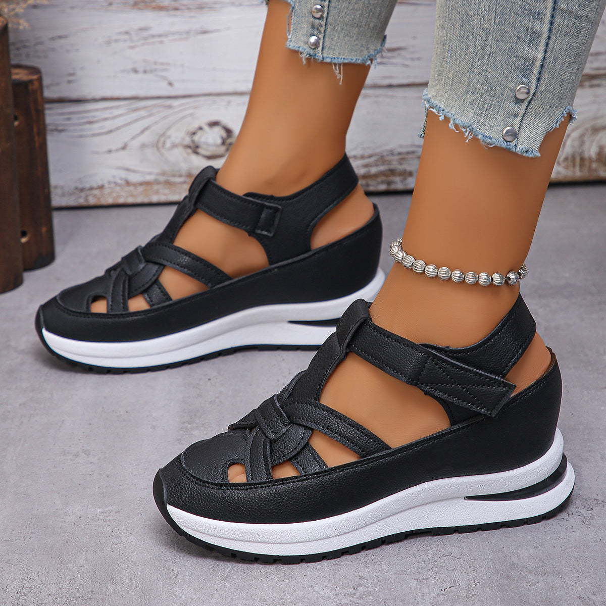 Fiorelle Women's Plus Size Comfort Chunky Gladiator Sandals - Wide Fit Adjustable Roman Style with Airflow Holes
