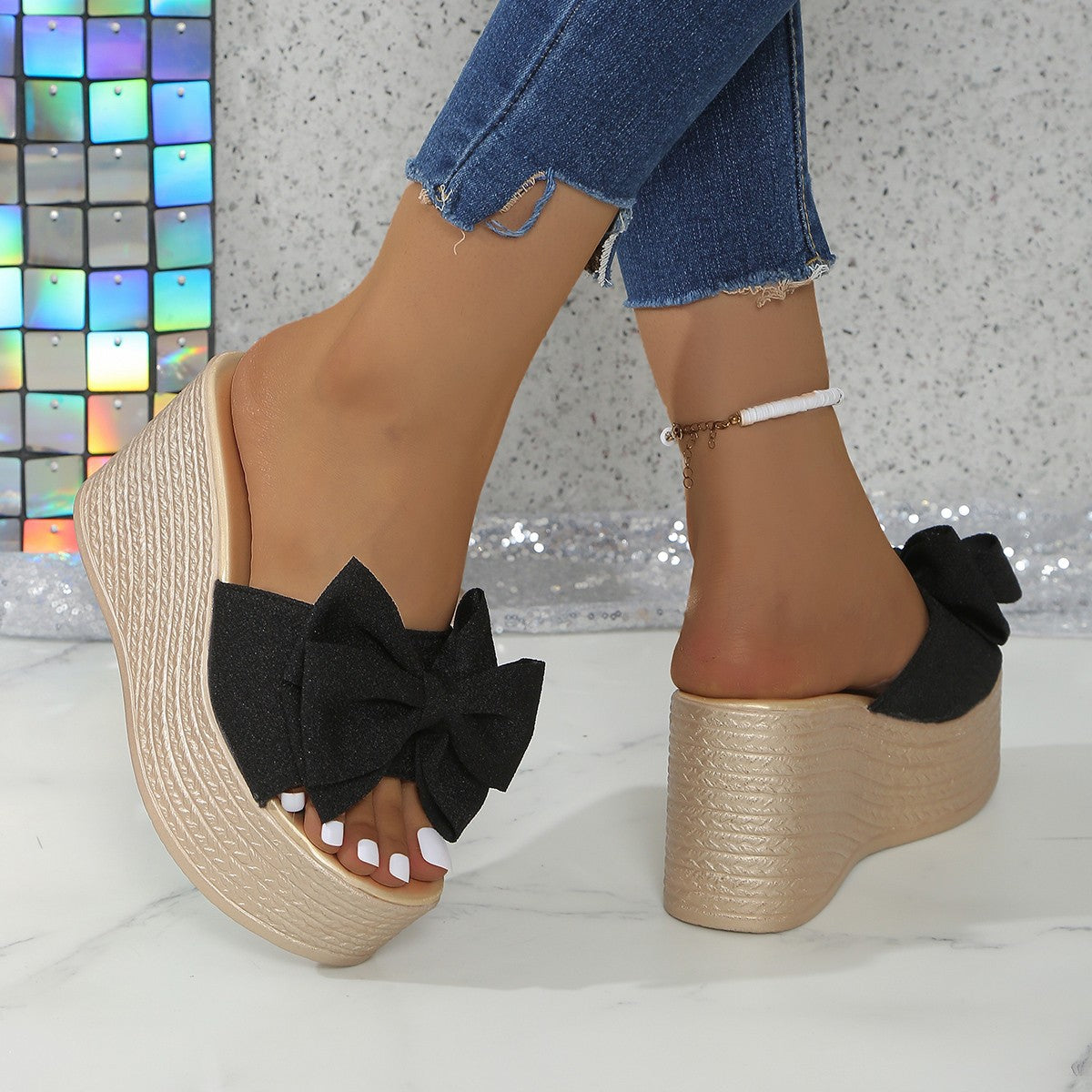 Fiorelle Women’s BowBella Platform Wedge Sandals – Chunky Flatform Summer Shoes (US 4–10.5)
