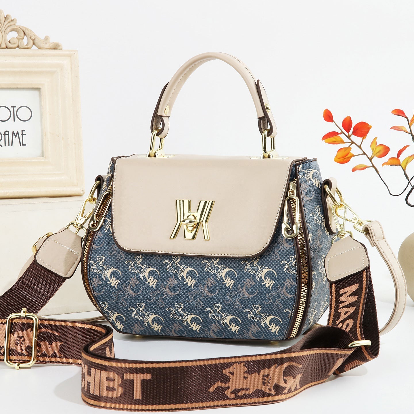Fiorelle Women's Classic Letter Print Apple Bag - Multi-Way Crossbody Shoulder Tote Handbag Purse