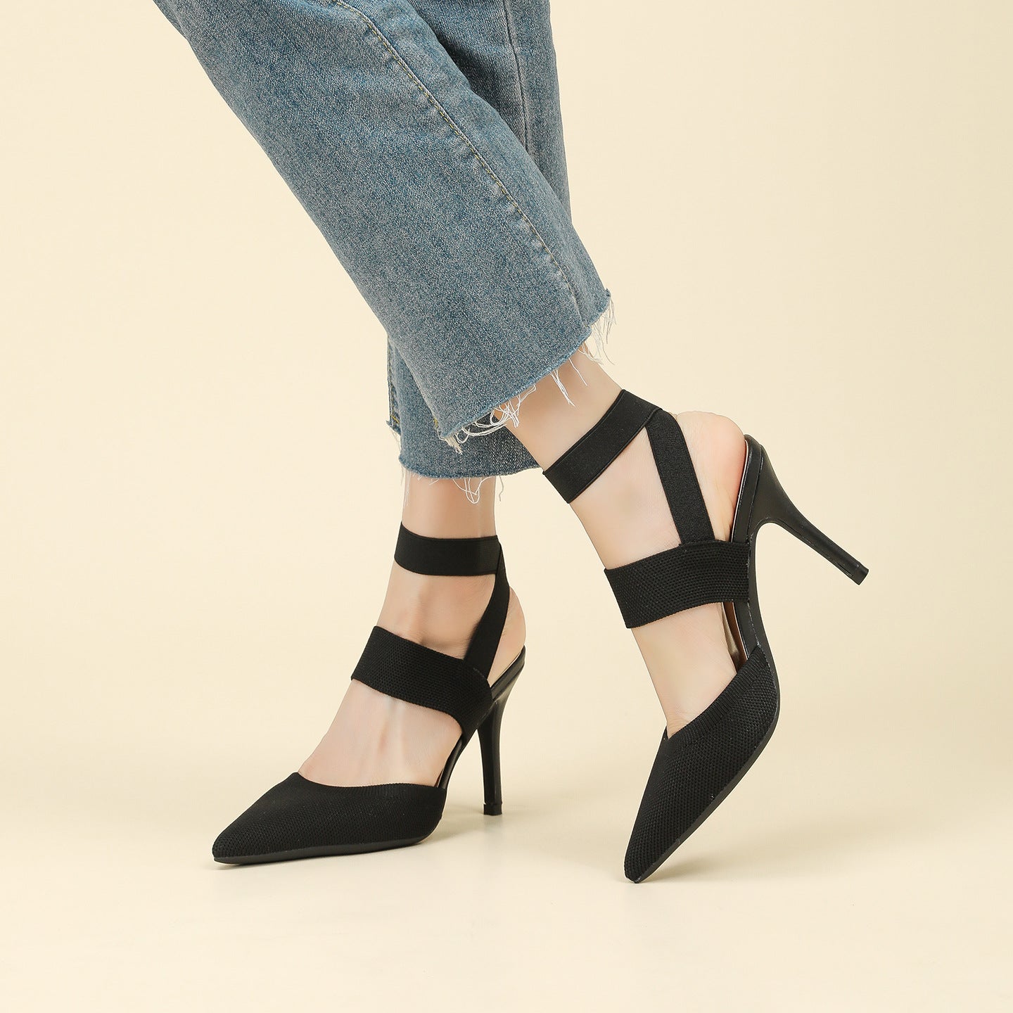 Fiorelle Women’s Amara Fabric Ankle-Strap Stiletto Pumps – Pointed-Toe Hollow Side Elegant Heels (US 4–10.5)