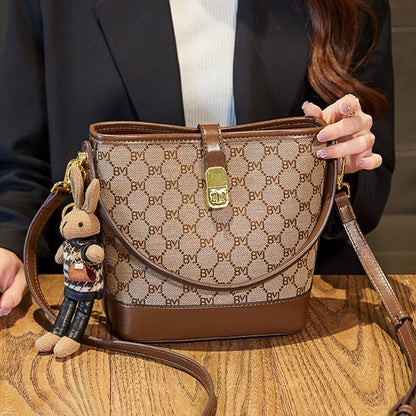 Fiorelle Women's Rabbit Muse Bucket Bag - Heritage Print & Crafted Leather Convertible Carry with Signature Charm & Optimized Capacity