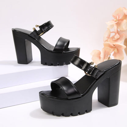 Fiorelle Women's Aveline One-Band Ultra-High Chunky Platform Slide Sandals – Elastic Back Strap Slip-On Heels (US 4–10.5)