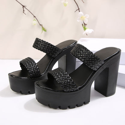 Fiorelle Women's Aveline One-Band Ultra-High Chunky Platform Slide Sandals – Elastic Back Strap Slip-On Heels (US 4–10.5)