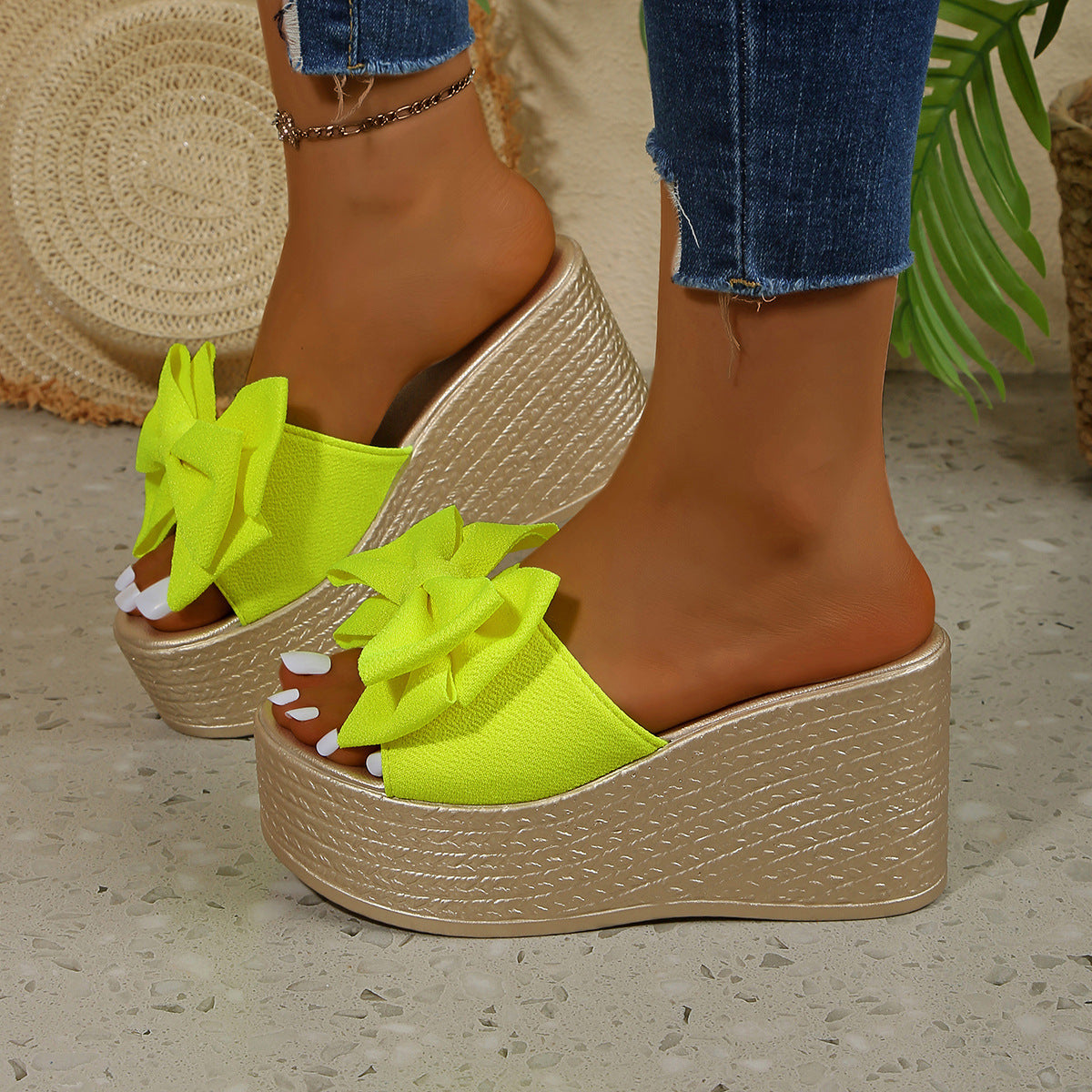 Fiorelle Women’s BowBella Platform Wedge Sandals – Chunky Flatform Summer Shoes (US 4–10.5)