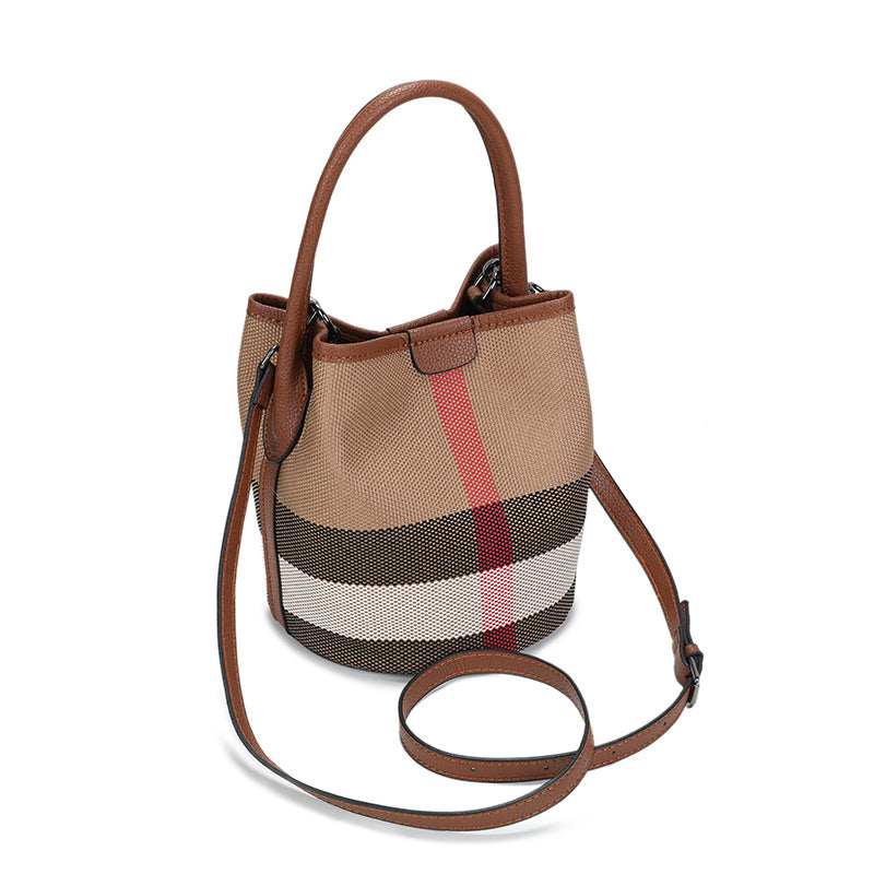 Fiorelle Women’s Regent Plaid Bucket Satchel — Heritage Check Full-Grain Leather Convertible with Detachable Pouch & Effortless Transition Carry