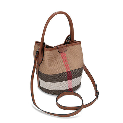 Fiorelle Women’s Regent Plaid Bucket Satchel — Heritage Check Full-Grain Leather Convertible with Detachable Pouch & Effortless Transition Carry