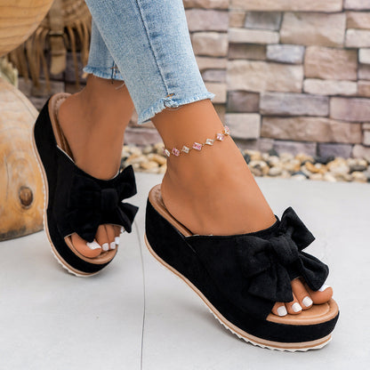 Fiorelle Women’s Sorelle Leopard Print Bow Platform Wedge Slides – Stable Chunky Heel Casual Summer Sandals (US 5–10)