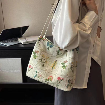Fiorelle Women's Atelier Bloom Bucket — Artisan-Embroidered Canvas Commuter Tote with Structured Base & Dual Carry