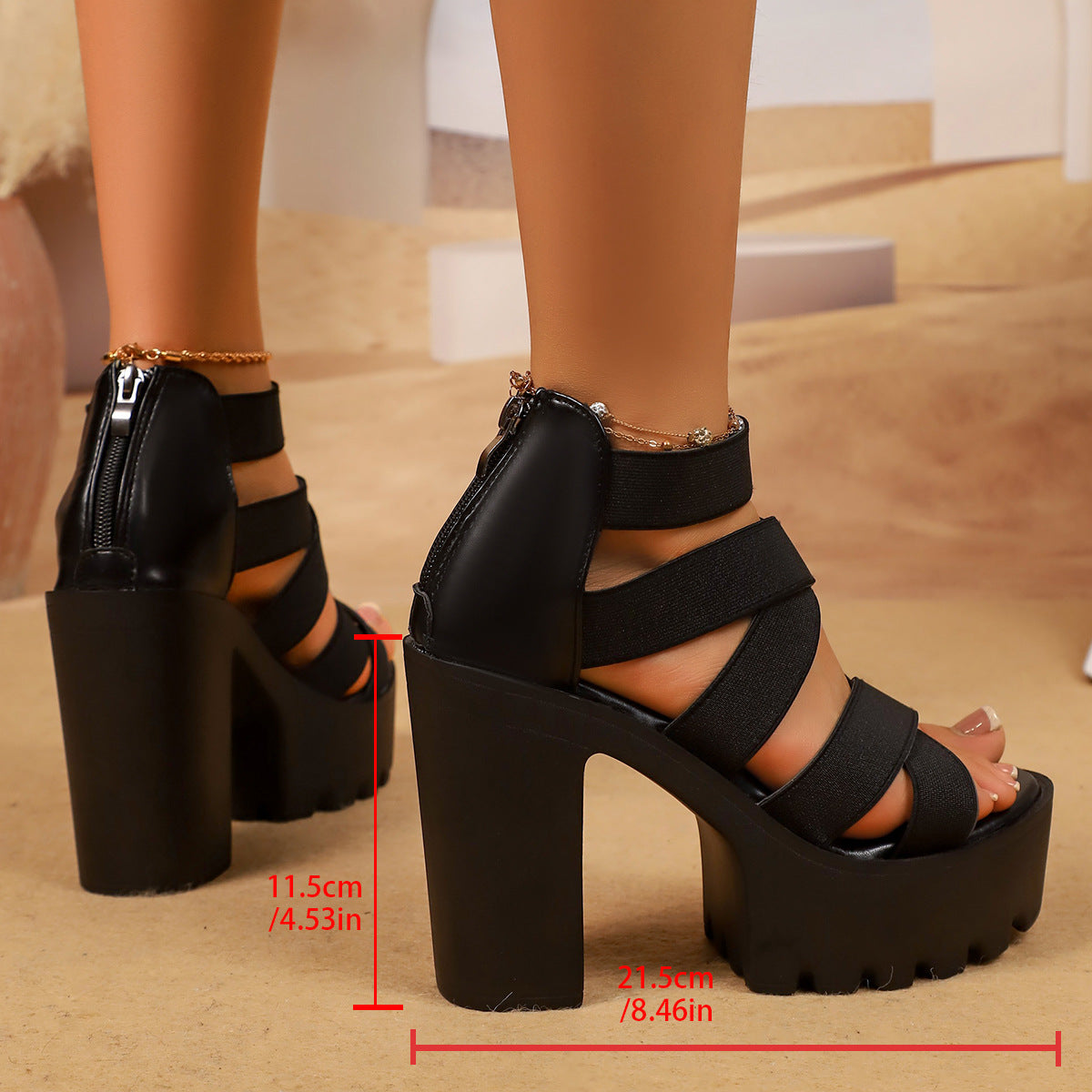 Fiorelle Women’s Zarelle Cross-Strap Platform Stiletto Sandals – Back Zipper Roman Style Sexy Night Out Heels (US 4–10.5)