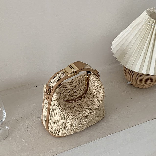 Fiorelle Women's Raffia Convertible Bowler — Summer Arc-Shoulder Bag with Artisan Woven Detailing