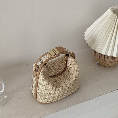 Fiorelle Women's Raffia Convertible Bowler — Summer Arc-Shoulder Bag with Artisan Woven Detailing