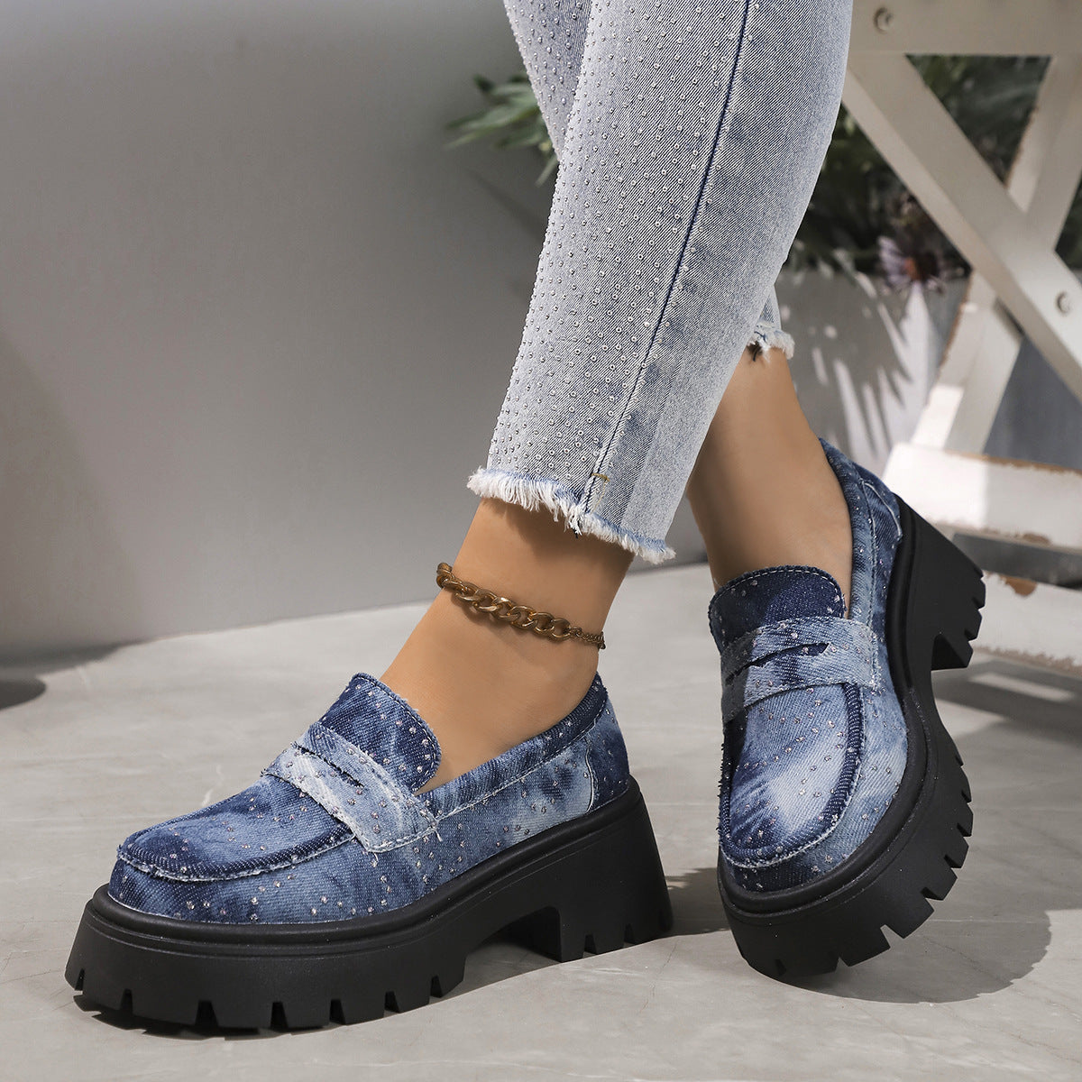 Fiorelle Women's Plus Size Canvas Chunky Platform Slip-On Loafers - Casual Comfort Shoes | Water-Resistant & Easy Wear