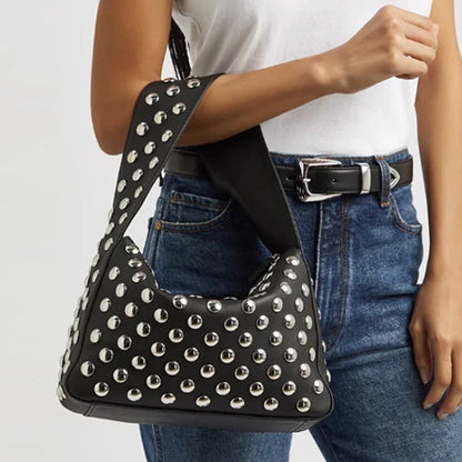 Fiorelle Women's Retro Rider Bag – Artisan-Embellished Underarm Shoulder Bag with Rivet Hardware