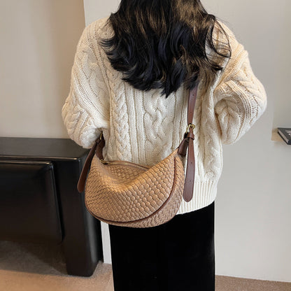 Fiorelle Women's Riviera Bias-Weave Crescent - Convertible Shoulder to Crossbody in French-Inspired Grain