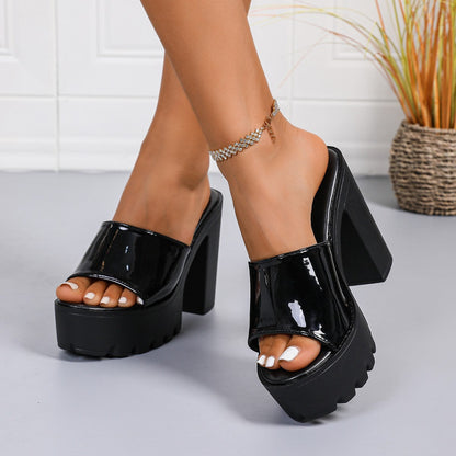 Fiorelle Women’s Elvara Platform Block Heel Slide Sandals – High Platform Chic Dress Heels (US 5–10.5)