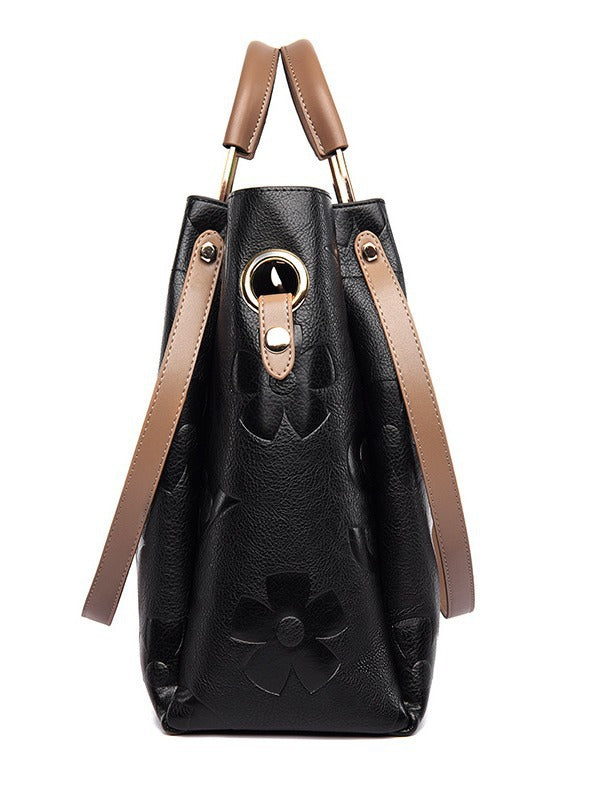 Fiorelle Women's Grain & Grace Bucket Bag - Vintage Embossed Carryall with Detachable Pouch for Women | Textured Leather Mother-Daughter Tote