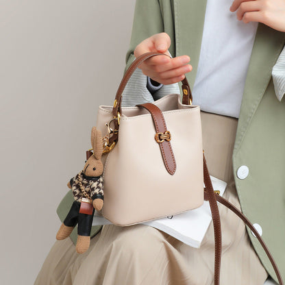 Fiorelle Women’s Bunny Charm Bucket Satchel — Cowhide Leather Convertible with Sculptural Clasp & Signature Whimsy