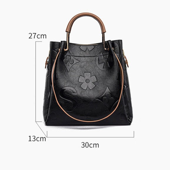 Fiorelle Women's Grain & Grace Bucket Bag - Vintage Embossed Carryall with Detachable Pouch for Women | Textured Leather Mother-Daughter Tote