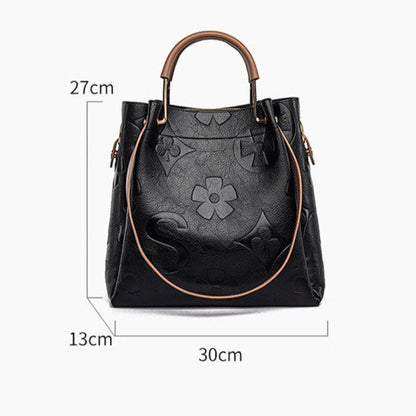 Fiorelle Women's Grain & Grace Bucket Bag - Vintage Embossed Carryall with Detachable Pouch for Women | Textured Leather Mother-Daughter Tote