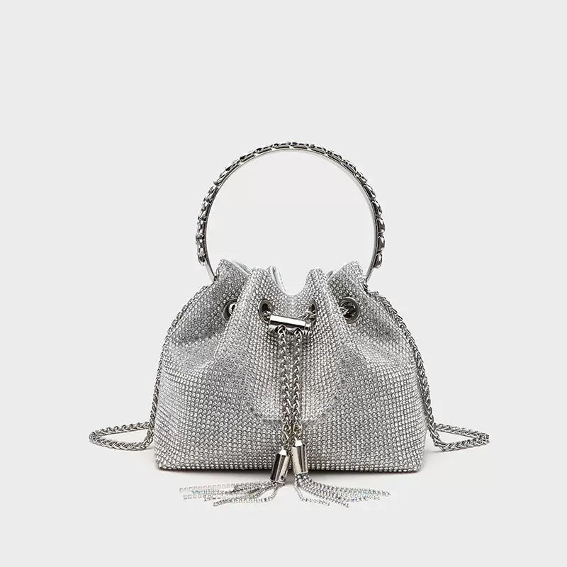 Fiorelle Women's Celestial Cache Bucket - Crystal-Encrusted Drawstring Minaudière with Detachable Constellation Chain