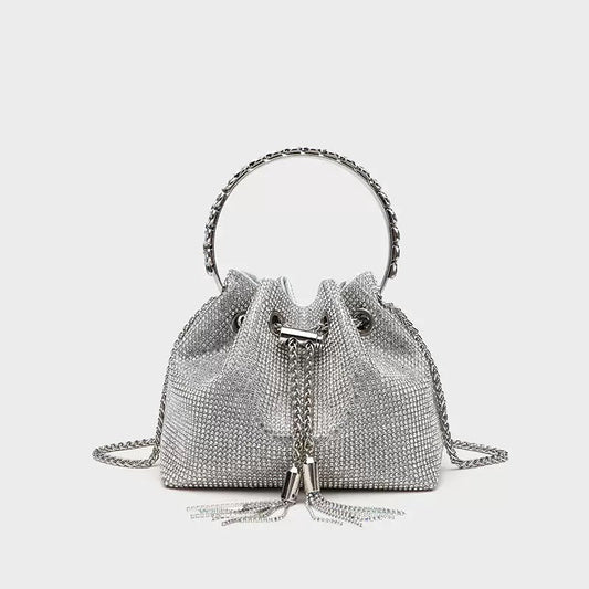 Fiorelle Women's Celestial Cache Bucket - Crystal-Encrusted Drawstring Minaudière with Detachable Constellation Chain