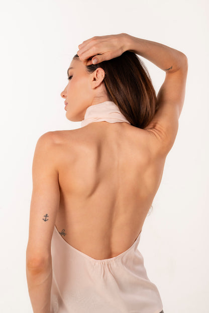 MIA LIGHT PINK SILK HALTER TOP