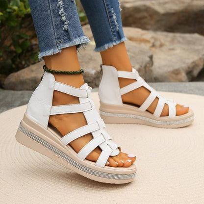 Fiorelle Women’s Plus Size Roman Zipper Sandals - Adjustable Ankle-Strap Slide Sandals with Height Boost for Summer