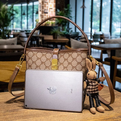 Fiorelle Women's Rabbit Muse Bucket Bag - Heritage Print & Crafted Leather Convertible Carry with Signature Charm & Optimized Capacity