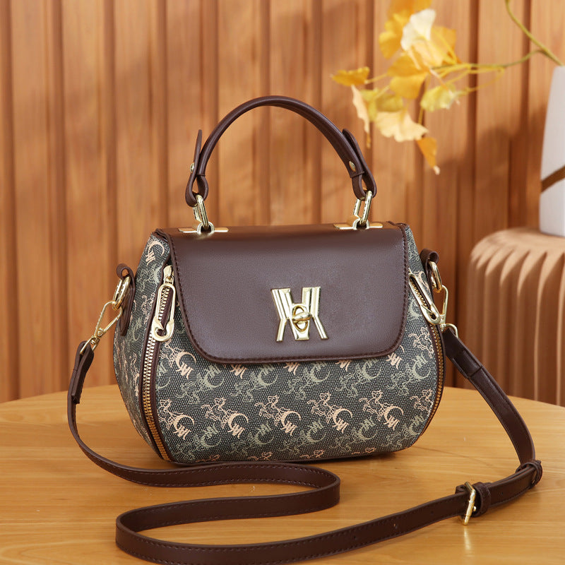 Fiorelle Women's Classic Letter Print Apple Bag - Multi-Way Crossbody Shoulder Tote Handbag Purse