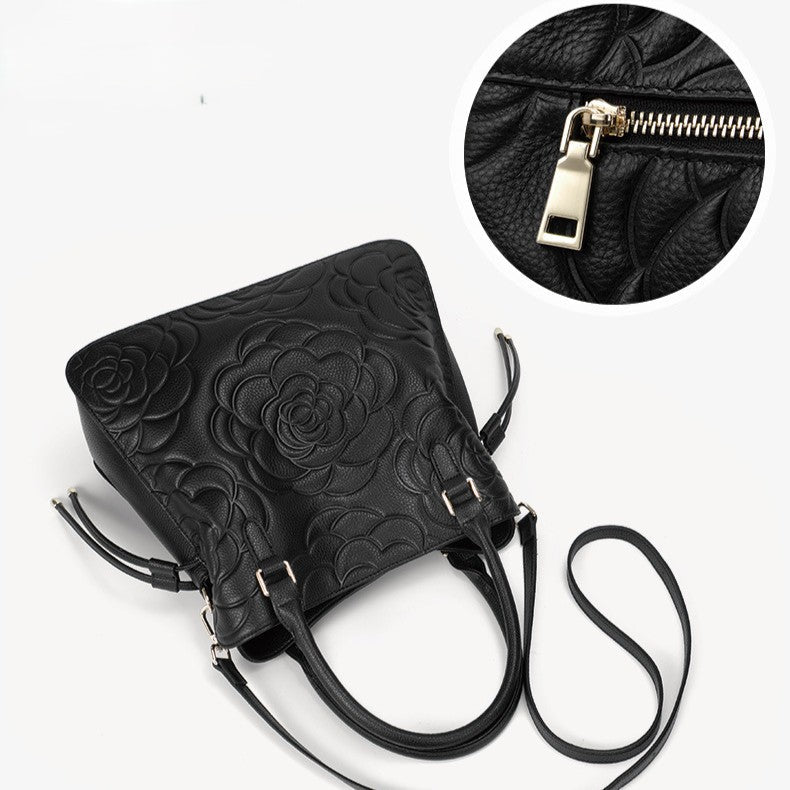 Fiorelle Women's Heritage Grain Tote - Full-Grain Leather Statement Carry with Hand-Pressed Motifs & Timeless Silhouette