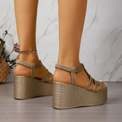 Fiorelle Women's Solana Woven Chunky Platform Wedge Sandals – Artisan Cut-Out Roman Sandals with Elastic Back Strap (US 4–10.5)
