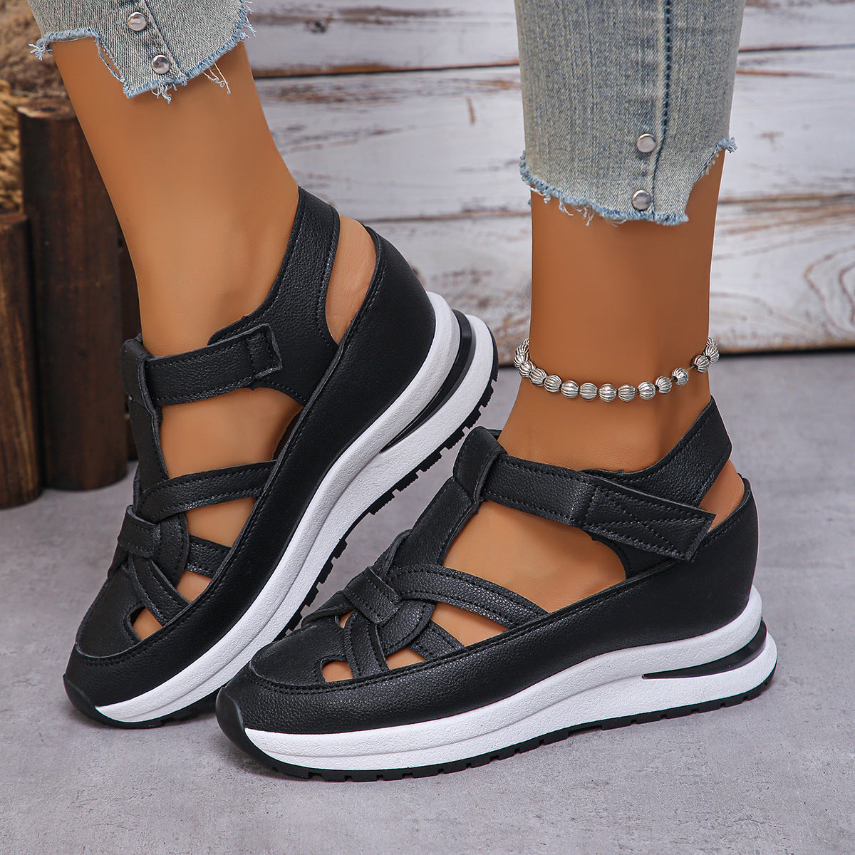 Fiorelle Women's Plus Size Comfort Chunky Gladiator Sandals - Wide Fit Adjustable Roman Style with Airflow Holes