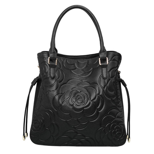 Fiorelle Women's Heritage Grain Tote - Full-Grain Leather Statement Carry with Hand-Pressed Motifs & Timeless Silhouette