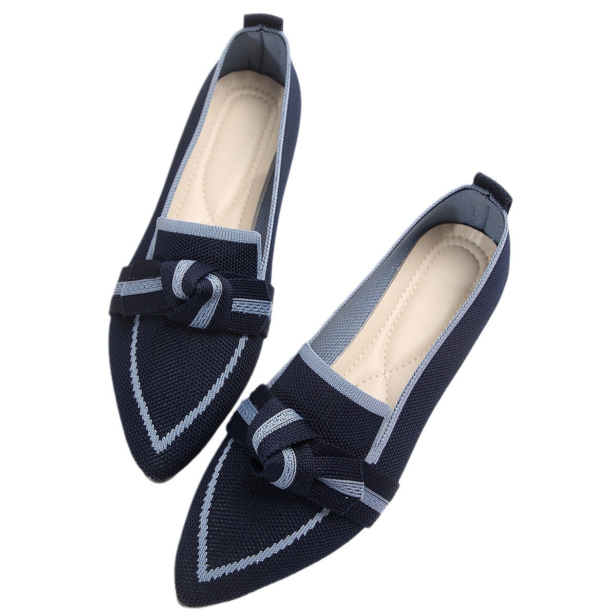 Fiorelle Women's Plus Size Knit Flat Loafers - Slip-On Bowknot Shallow Cut Lazy Work Shoes