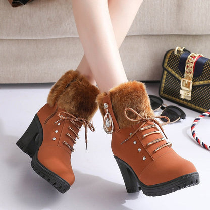 Fiorelle Women's Glam Knit-Cuff Boots - Rhinestone Decor Side Zip Block Heel Dress Boots (US 5-10)